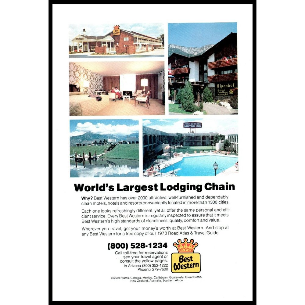 1978 Best Western World's Largest Lodging Chain Vintage Print Ad Different Place